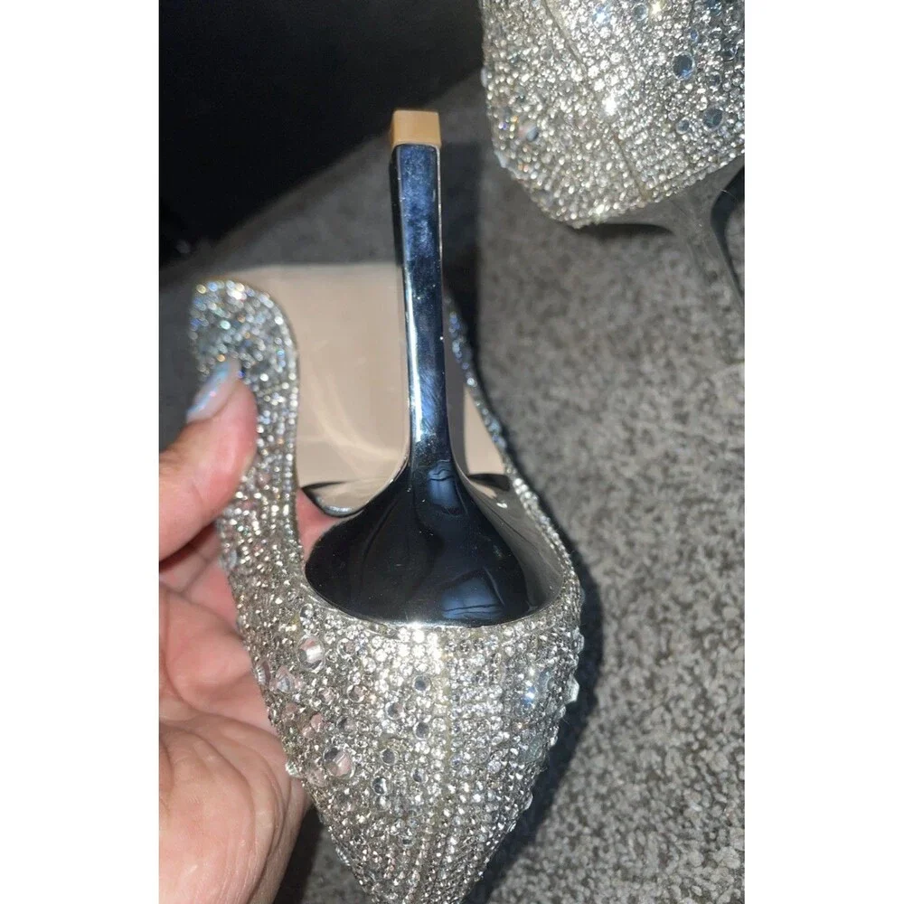 Steve Madden Classie-R Silver Rhinestone Pumps 5M Stiletto Sparkly Wedding Bling